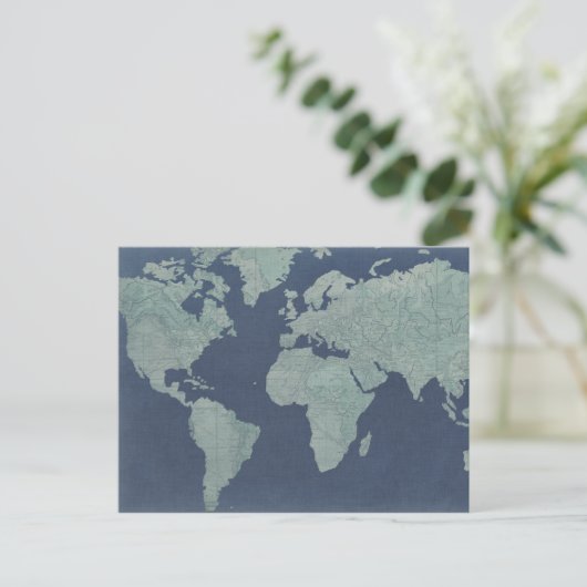 Blue Linen World Map Postkarte (Stehend Vorderseite)