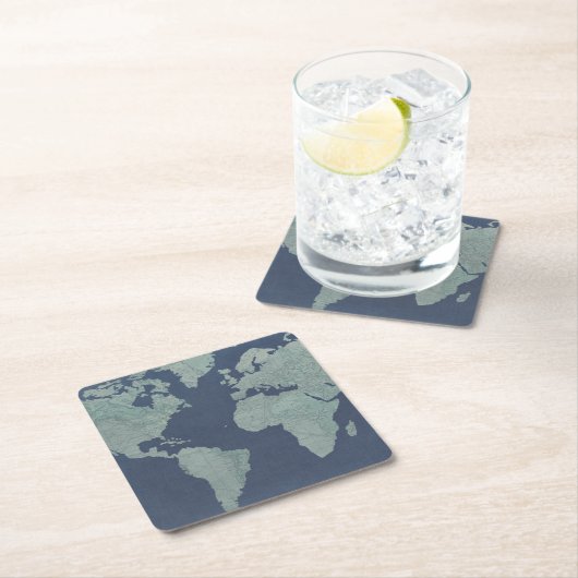 Blue Linen World Map Rechteckiger Pappuntersetzer (Vor Ort)