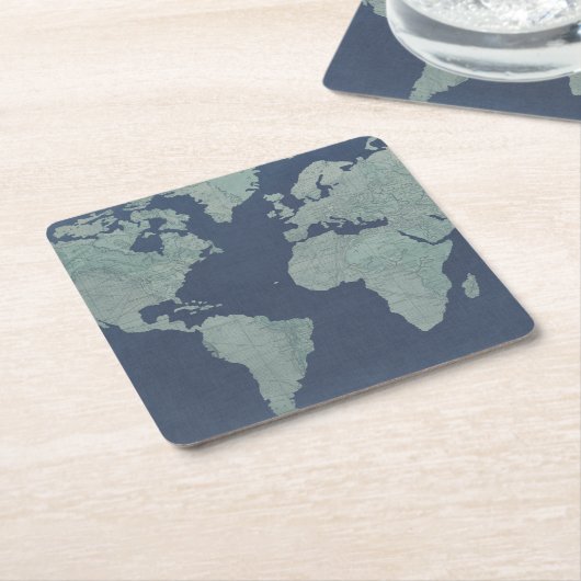 Blue Linen World Map Rechteckiger Pappuntersetzer (angewinkelt)