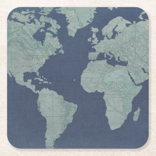 Blue Linen World Map Rechteckiger Pappuntersetzer