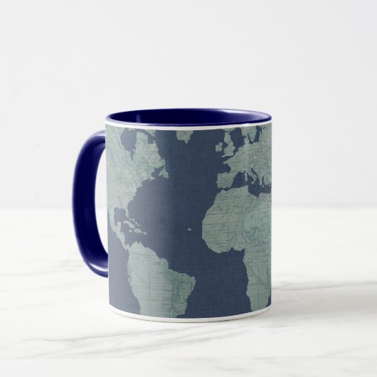 Blue Linen World Map Tasse (Vorderseite Links)