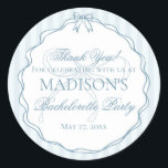 Blue Lingerie Shower Bachelorette Party Favor Runder Aufkleber<br><div class="desc">Oh-la-la! Add a little something blue before ‘I do’ with this dreamy lingerie shower collection. Pastel tones and lacy details create the perfect balance of flirty and fresh for the bride’s big night. ★ Let me help you plan your next party! ★ If you need coordinating décor, please check my...</div>