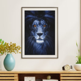 Blue Lion Animal Portrait Wall Art Poster
