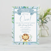 Blue Lion Cub erste Geburtstagsparty Einladung (Stehend Vorderseite)