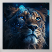 Blue Lion Face Art Lighting Lion Poster (Vorne)