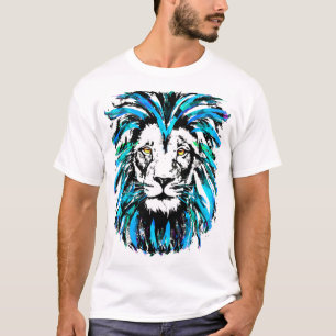 Blue Lion Head - Cool Lion Portrait T - Shirt