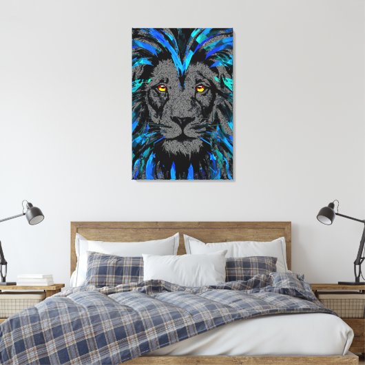 Blue Lion Head Leinwand - Blue Lion Canvas Print (Insitu (Schlafzimmer))