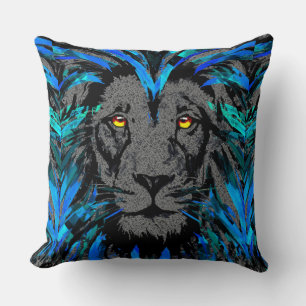 Blue Lion Head - Lion Face Throw Kissen