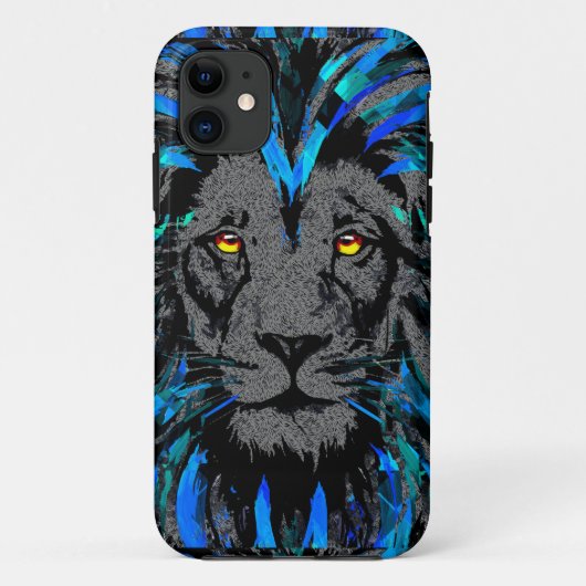 Blue Lion Head - Lion Portrait - iPhone Case (Rückseite)