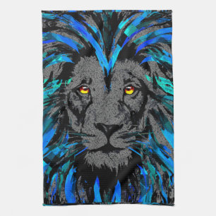 Blue Lion Head - Lion Portrait - Löwenfront Geschirrtuch