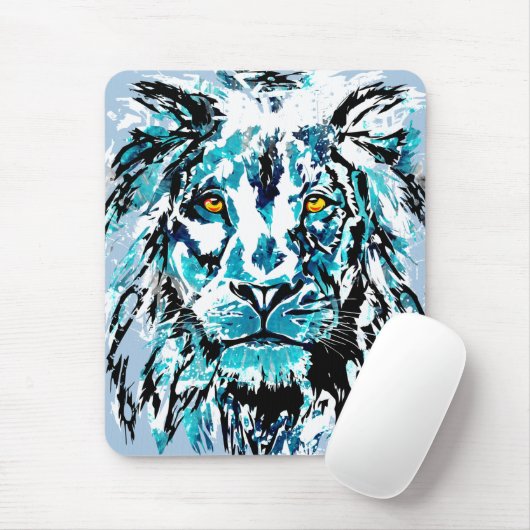 Blue Lion Head Mouse Pad | Lion Mousepad (Mit Mouse)