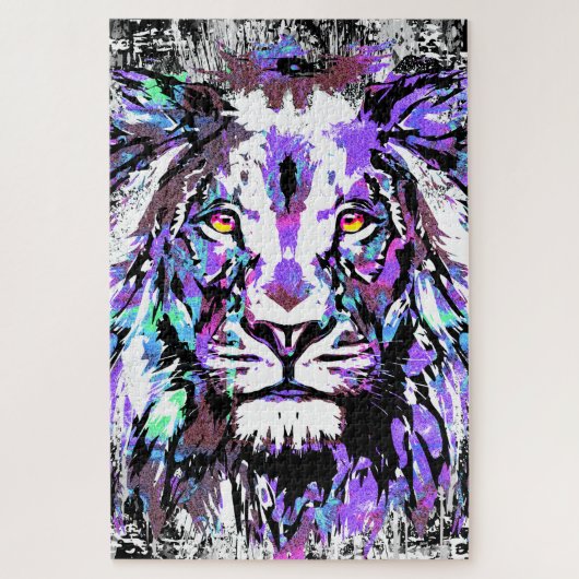 Blue Lion Head Puzzle - Realistic Lion Puzzle (Vertikal)