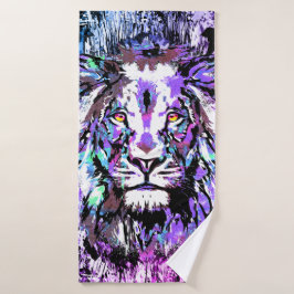 Blue Lion Head - Realistic Lion - Wildlife Big Cat Badhandtuch Set