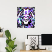 Blue Lion Head - Realistisches Lion Face Poster Pr (Heimbüro)