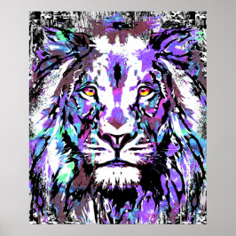 Blue Lion Head - Realistisches Lion Face Poster Pr