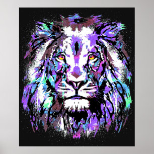 Blue Lion Head - Realistisches Lion Face Poster Pr