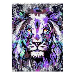 Blue Lion Head - Realistisches Lion Face Poster Pr