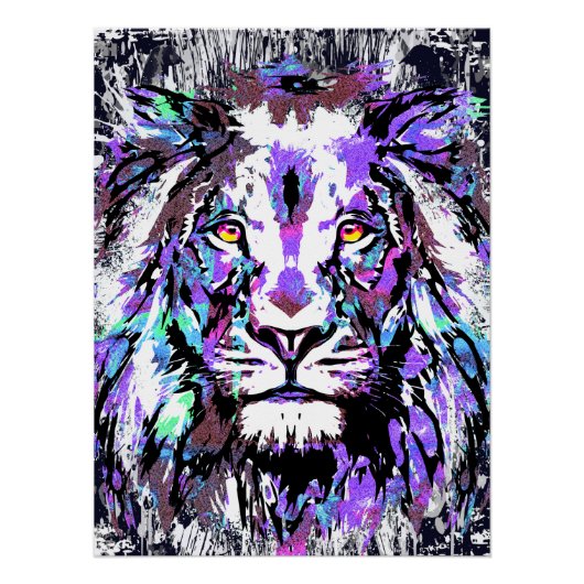 Blue Lion Head - Realistisches Lion Face Poster Pr (Vorderseite)