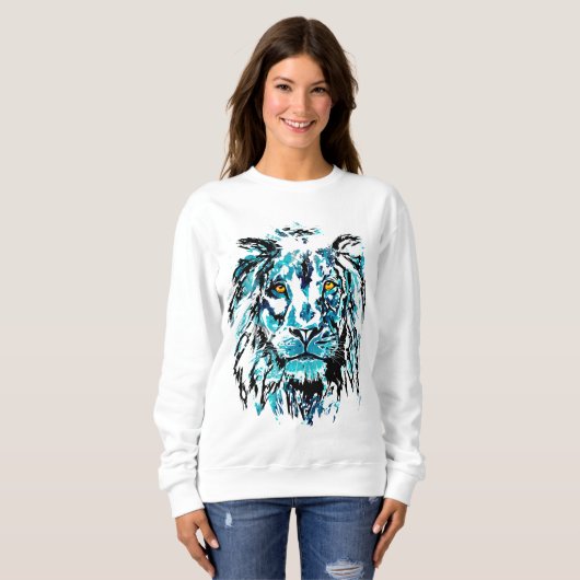 Blue Lion Head Zeichnend | Lion Sweatshirt (Vorne ganz)