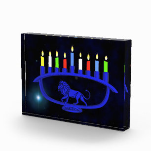 Blue Lion Menorah Fotoblock