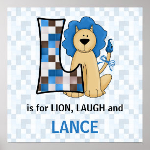 Blue Lion Monogram Letter L Baby Room Poster