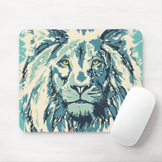 Blue Lion Mouse Pad - Blue Retro Lion Head Mousepad (Mit Mouse)