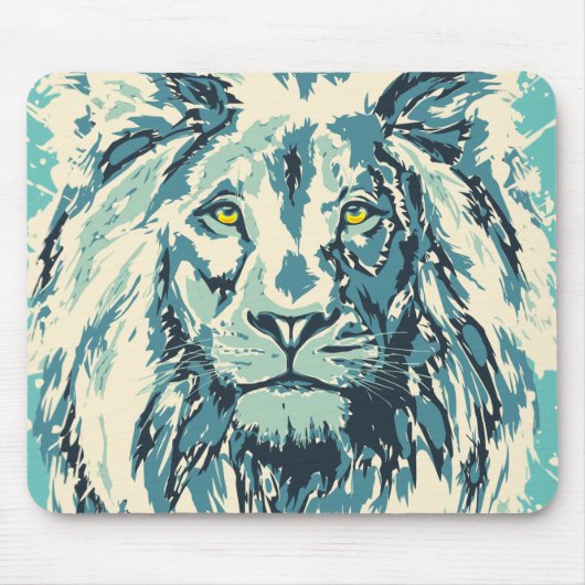Blue Lion Mouse Pad - Blue Retro Lion Head Mousepad (Vorne)