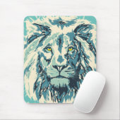Blue Lion Mouse Pad | Farbiger Retro-Löwenkopf Mousepad (Mit Mouse)