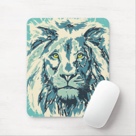Blue Lion Mouse Pad | Farbiger Retro-Löwenkopf Mousepad