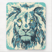 Blue Lion Mouse Pad | Farbiger Retro-Löwenkopf Mousepad (Vorne)