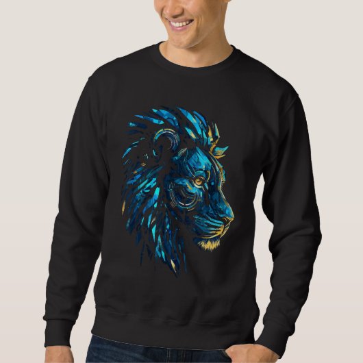 Blue Lion Robot Polygon - Fantasy Animal Art Lion Sweatshirt (Vorderseite)