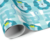 Blue Lions Blue and White Gingham Wrap Paper Geschenkpapier (Rolleneckpunkt)