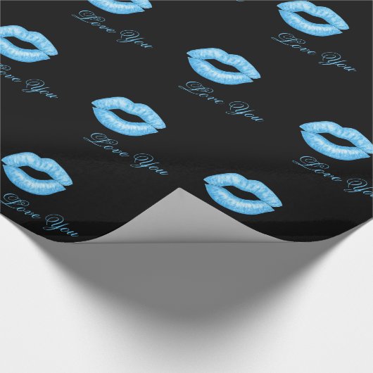 Blue Lipstick Kisses Wrapping Paper Geschenkpapier (Ecke)