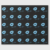 Blue Lipstick Kisses Wrapping Paper Geschenkpapier (Flach)