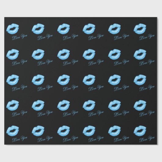 Blue Lipstick Kisses Wrapping Paper Geschenkpapier (Flach)