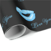 Blue Lipstick Kisses Wrapping Paper Geschenkpapier (Rolleneckpunkt)