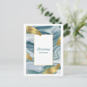Blue Liquid Marble Wedding Invitation | Premium El Postkarte (Stehend Vorderseite)