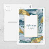 Blue Liquid Marble Wedding Invitation | Premium El Postkarte (Vorne/Hinten)