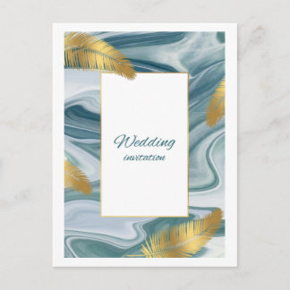 Blue Liquid Marble Wedding Invitation | Premium El Postkarte