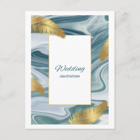 Blue Liquid Marble Wedding Invitation | Premium El Postkarte (Vorderseite)