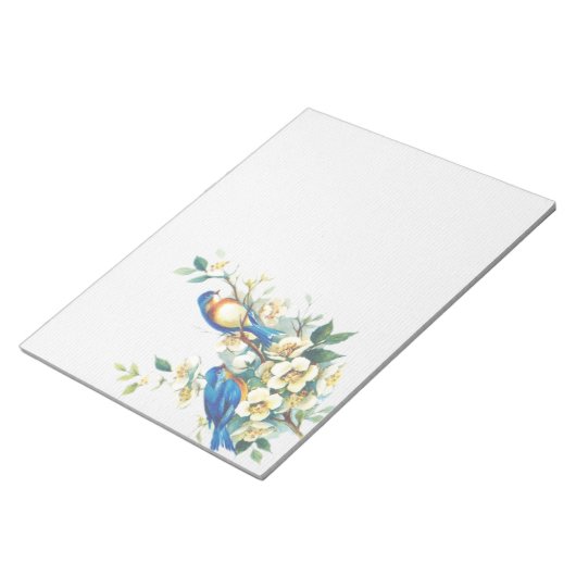 Blue Little Birds on White Blume Branch Notepad Notizblock (angewinkelt)