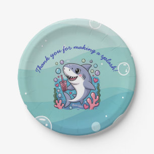 Blue Little Boba Shark Baby Dusche Pappteller
