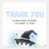 Blue Little Boo Ghost Witch Baby Shower Quadratischer Aufkleber (Vorderseite)