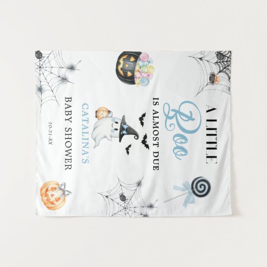 Blue Little Boo Halloween Baby Dusche Wandteppich (Vorderseite (Horizontal))