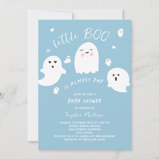 Blue Little Boo ist die Kinderdusche von Halloween Einladung (Vorderseite)
