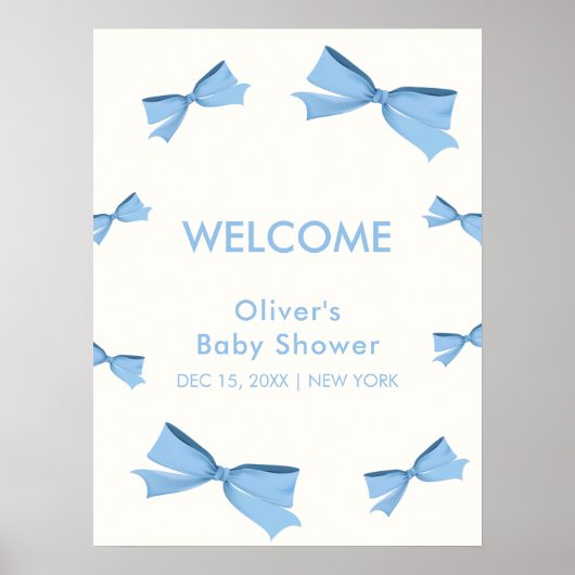 Blue Little Bow Frame Boy Baby Dusche Empfang Poster (Vorne)
