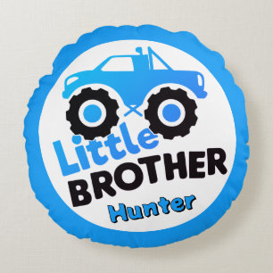 Blue Little Brother Monster Truck Individuelle Nam Rundes Kissen