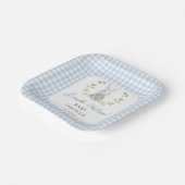 Blue Little Bunny Boy Gingham Boho Baby Shower Pappteller (Gewinkelt)