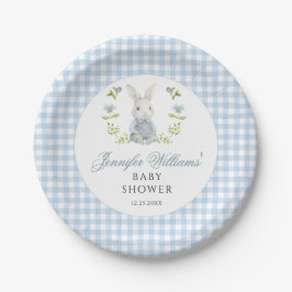 Blue Little Bunny Gingham Spring Baby Boy Dusche Pappteller
