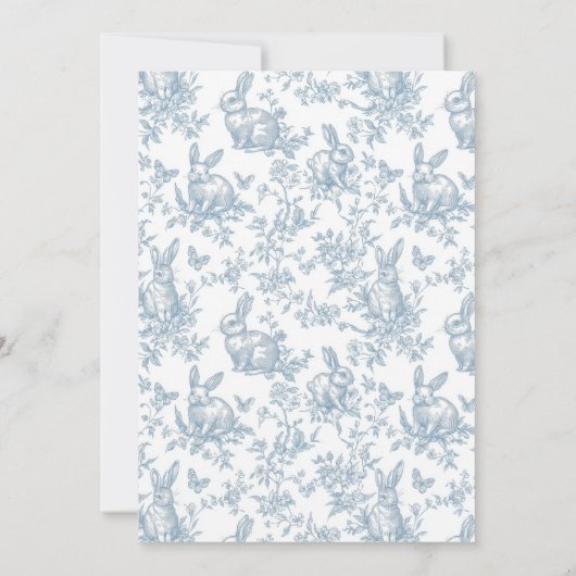 Blue Little Bunny Spring Oaster Toile Baby Dusche Einladung (Rückseite)